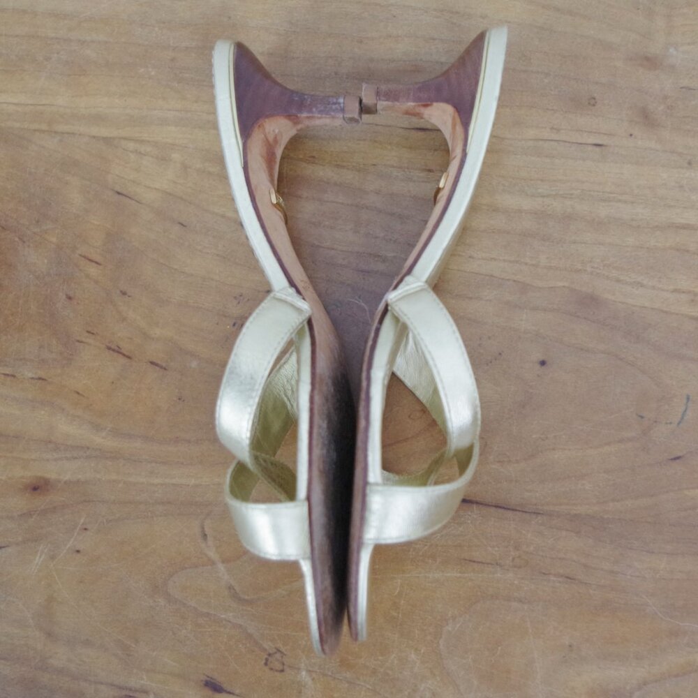 Lilly Pulitzer Via Palm Beach Gold Leather Sandal Heels Size 7M - Picture 7 of 10